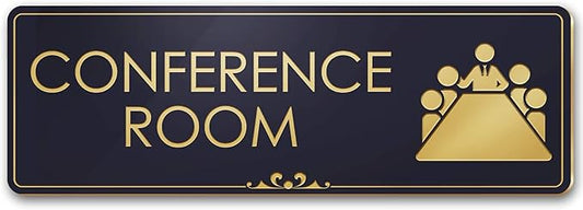 Conference Room Sign Office Meeting Sign, Black/Gold, Engraved, 3" x 9", Fade Resistance, Indoor/Outdoor Use, USA MADE By My Sign Center