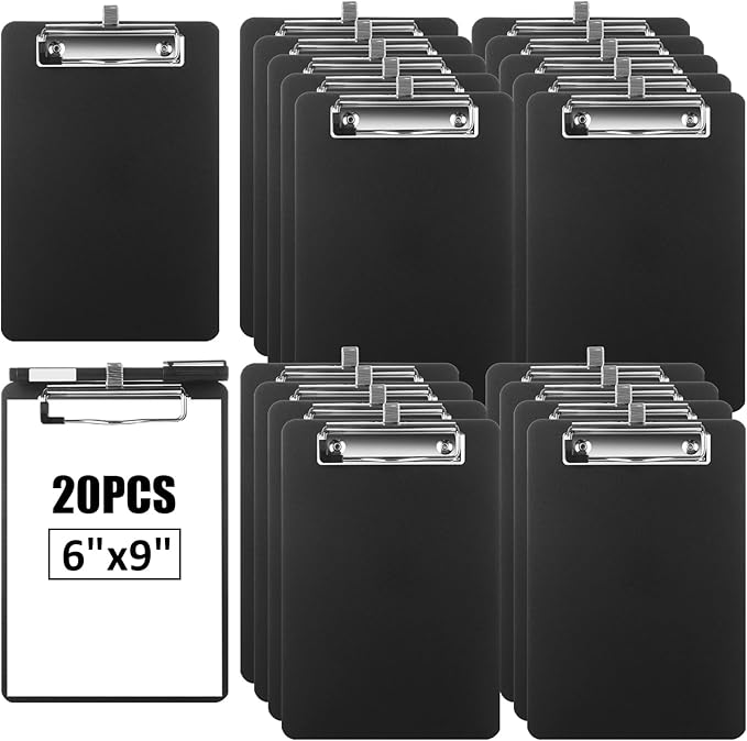 WOPPLXY 20 Pack Mini Clipboards, 6 x 9 Inch Small Clipboards Pocket Clipboard, Plastic Memo Clipboard with Profile Clip, Small Plastic Clip Board for Notepads Receipts Tickets(Black)