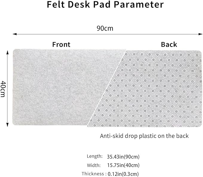 DAWNTREES Felt Desk Pad,Large Keyboard Mat,Wool Desk Mat,Extra Large Felt Mouse Pad for Computers,Laptops, Offices and Homes. (Light Gray)