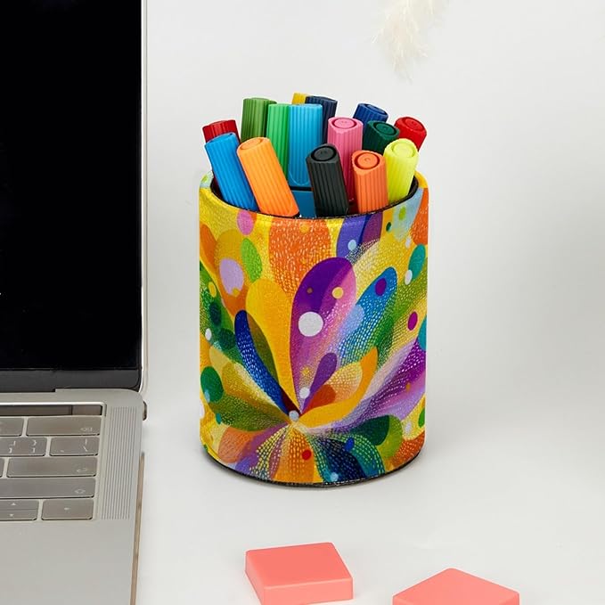 Leather Pen Holder for Desk Colorful Spot Pencil Cup Desktop Organizer Makeup Brush Holders Office Supplies for Home, Kids & School