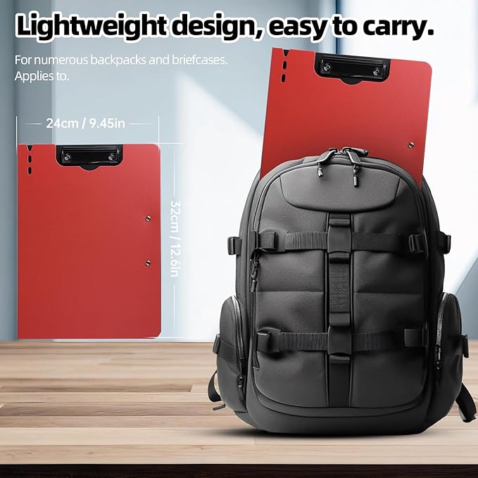 FRETONBA Clipboard Folder, 2 Pcs A4 Foldable Clipboard with Horizontal and Vertical Double Metal Clips, 360 Degree Foldable Binder Clipboards with Pen Holder, File Cover Work Folder Clipboards, Red