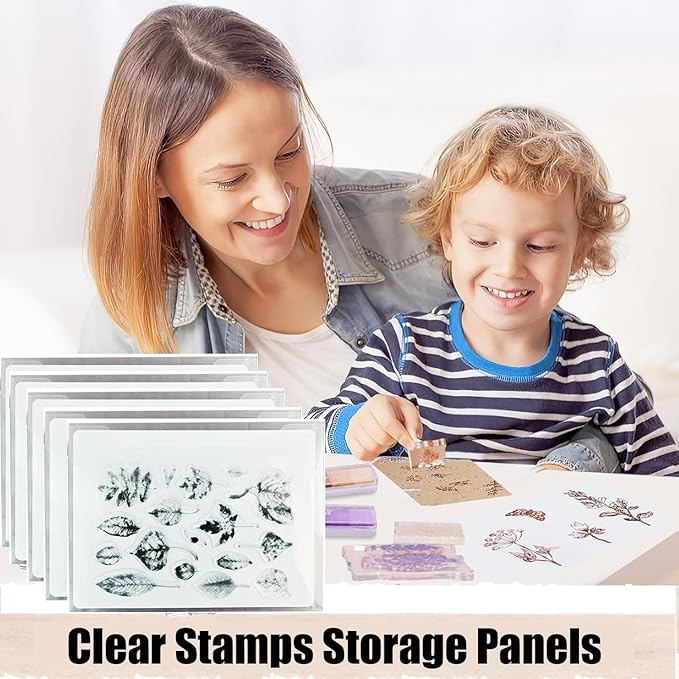 BROTOSPAC 48 PCS Clear Stamps Storage Panels,Resealable Die Cut Storage Bag, White Plastic Stamps Organizer Panels, Clear Stamp Organizer Set for Die Cutting and Decorative (48)
