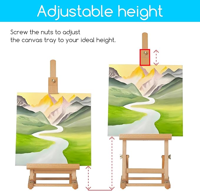 MEEDEN Tabletop Easel for Painting H-Frame, Adjustable Painting & Display Table Top Easel Stand, Hold Canvas up to 16", Sturdy Beech Wood Table Art Easel for Adults, Kids, Beginners