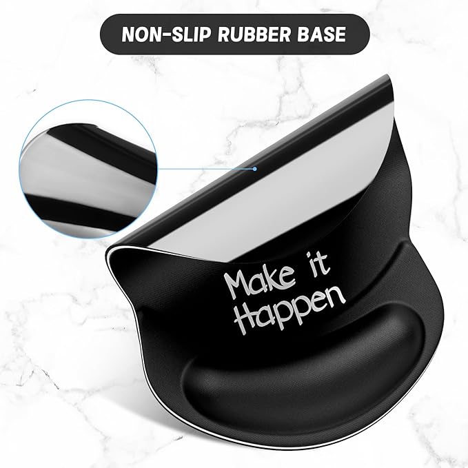 ITNRSIIET Ergonomic Mouse Pad with Gel Wrist Support Small Wrist Rest Smooth Surface Non-Slip PU Base Comfortable Office Supplies Pain Relief, 8.7 x 7.2 inches, Inspirational Quote Black