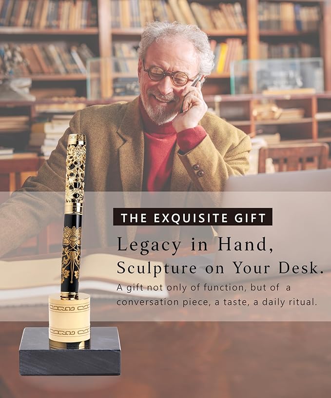 ARTEX Luxury Fountain Pen Set With Stand - Museum Art Collections - Crafting Timeless Beauty - the Best Gift & Office Desk Decor, German SCHMIDT Fine Nib, Inspirational Office Desk Decor