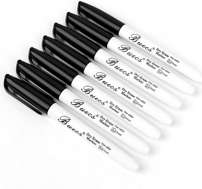 Buecs Black Dry Erase Markers, Low-Odor, 150 Count, Chisel tip, Perfect for Writing on Whiteboards, Dry-Erase Boards, Glass, School Office Supplies