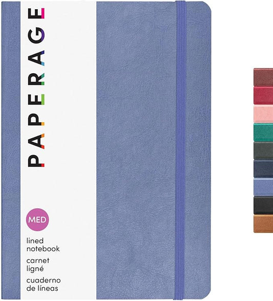 PAPERAGE Softcover Lined Journal Notebook (Periwinkle), 160 Pages, Medium College Ruled Notebook, 5.6 inches x 7.9 inches - 100 GSM Premium Paper, Soft Vegan Leather Journal for Home, Work & School