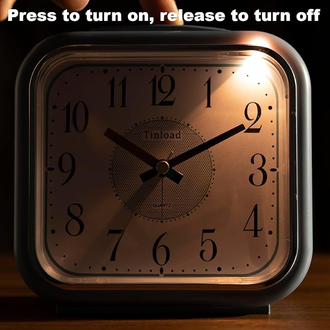Tinload 5.5" Large Analog Alarm Clock Silent Non Ticking, Gentle Wake, Beep Sounds, Increasing Volume, Battery Operated Snooze and Manual Light, Easy Set