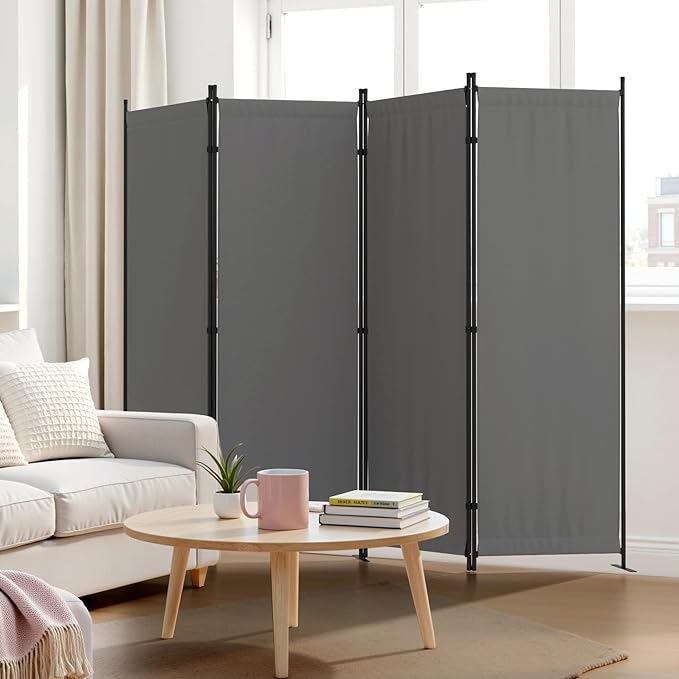 Kecreque Privacy Screen Room Divider as Dressing Screen 4 Panel Wall Room Divider with 3 Wider Feet Portable Wall 6FT Partition Wall for Office Dining Room Children's Separate Rooms,Grey