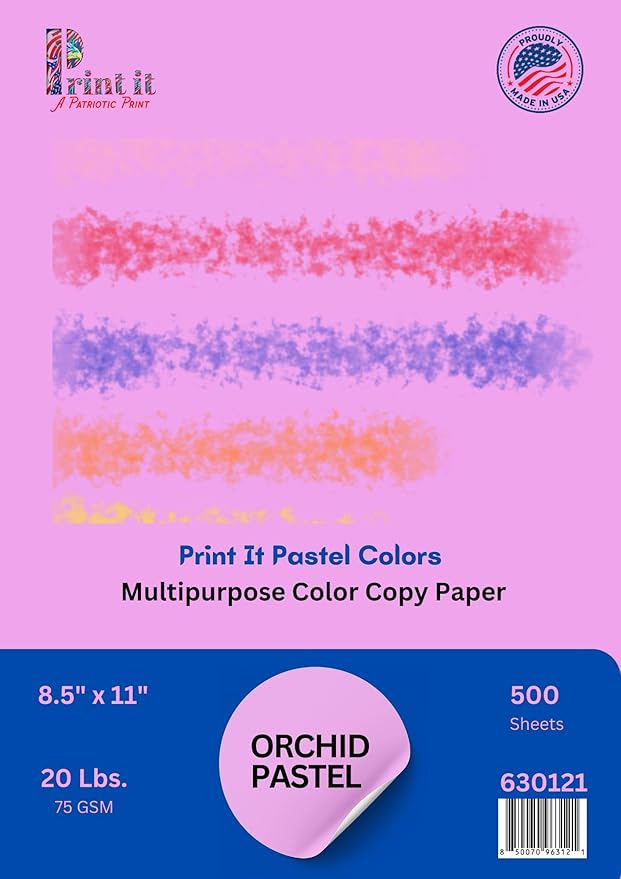 Printit Colors Multipurpose Paper, 20 lbs., 8.5" x 11", Orchid, 500 Sheets/Ream – Premium Colored Copy Paper for Printing, School, and Office Use