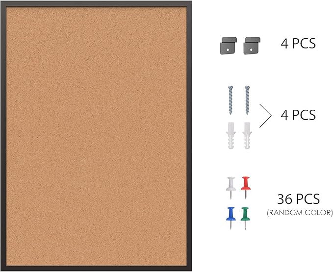 Board2by 2-Pack Cork Board Bulletin Board 24 x 36, Black Wood Framed 2x3 Corkboard, Office Board for Wall Cork, Large Wall Mounted Notice Pin Board with 32 Push Pins for School, Home & Office