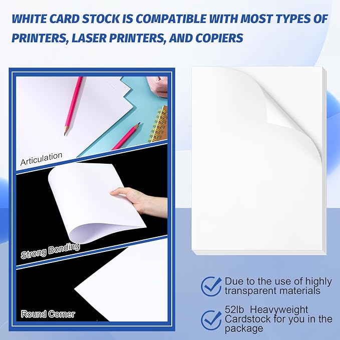 Gersoniel 100 Pcs Printer Paper 11 x 17 Inch Copy Paper 52 lb Glossy Paper Heavy Weight Cardstock Tabloid Paper Heavy Card Stock for Presentation Laser Back to School Office Supplies(White)