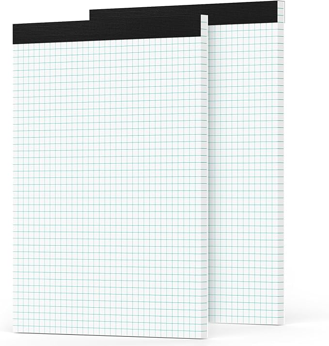 Zaviko Graph Paper Pad 8.5 x 11, 2 Pack, 4x4 Graph Ruled, Grid Paper Pad 8-1/2" x 11", Blueprint Quadrille Pad, Easy Tears Off, Grid Pad Notebook 8.5 x 11, White 70 GSM Graft Paper, 30 Sheets/Pad
