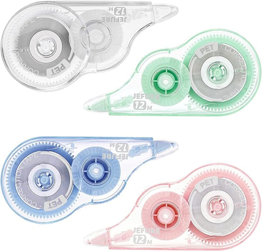 JEFURE 4 Pcs Colorful Core Correction Tape, 39.37 Ft White Wrong Out Tear-Resistant Bulk, Instant Corrections Easy to Use Applicator for School, Office, Note Taking, Journal (Tape Width 0.2 in)