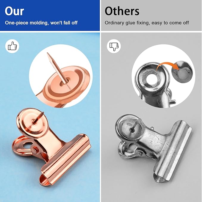 30 Pieces Push Pins Clips Rose Gold Thumb Tacks with Clips for Cork Boards, Bulletin Boards