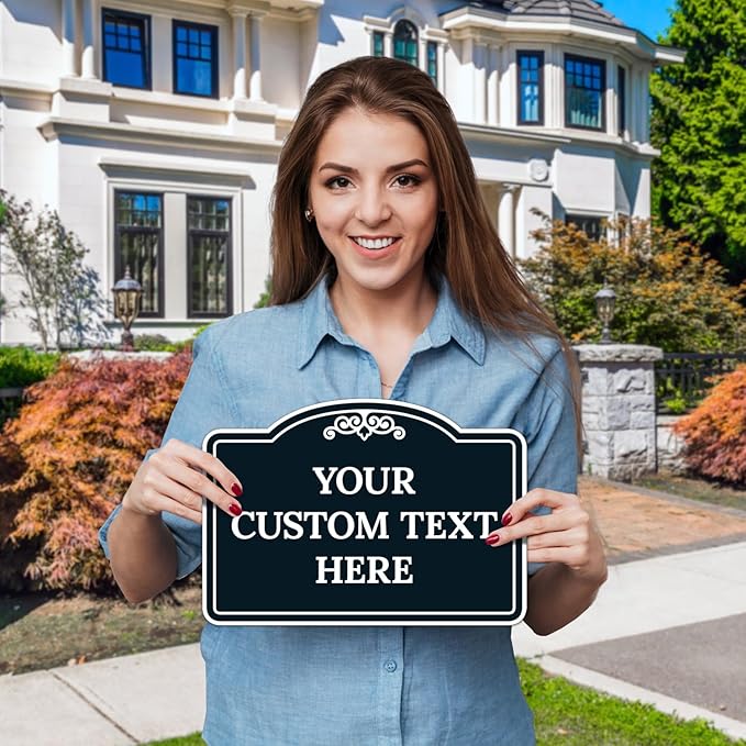 Custom Decorative Sign, Personalized Metal Sign for Business, Driveway, Home, Airbnb, Office Door Plaque, Black Background, 7x10 Inches, ACM, Fade Resistant, Made in USA