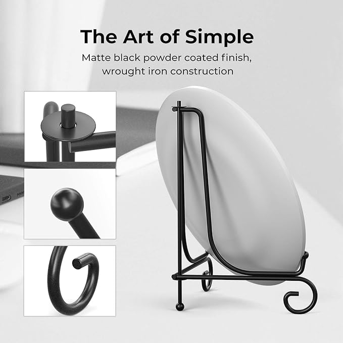 TR-LIFE 4 Pack Plate Stands for Display - 6 Inch Plate Holder Display Stand + Metal Easel Stand for Picture Frame, Decorative Plates, Book, Photo, Collectibles (4 Pack)