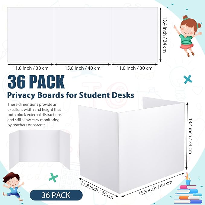 Zhehao 36 Pcs Privacy Boards for Student Desks Bright Colored Classroom Desk Divider Trifold Table Panel Privacy Folders Screen Partition for School Teacher Student Study Test Home