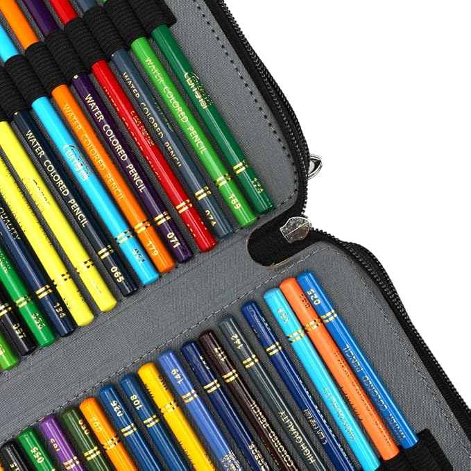 Vomgomfom Colored Pencil Case - 252 Slots Pencil Holder with Zipper Closure Twill Fabric Large Capacity Pencil Case for Watercolor Pens or Markers, Pencil Case Organizer for Artist (Black)