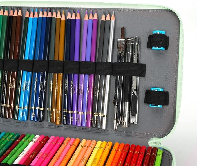 Vomgomfom Large Capacity Colored Pencil Case - Twill Fabric Holder With Zipper Closure for 300 Pencils or 200 Gel Pens, Organizer for Artists (Green Rose)