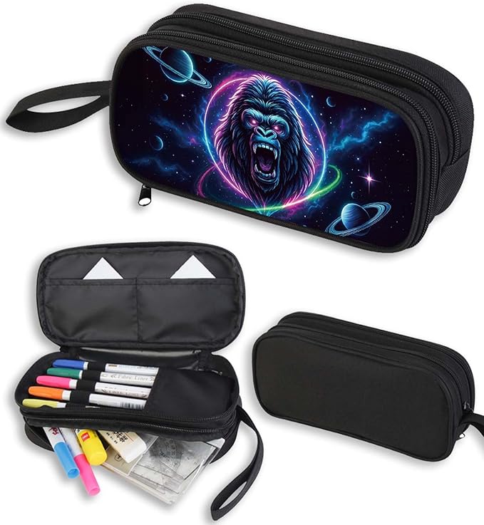 AnySmic Gorilla Pencil Case for Boys Girls, Large Pencil Pouch for Kids at Primary Elementary School, Polyester Big Capacity Pen Case, Double Zipper, Pen Bag Organizer