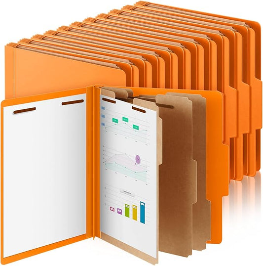 Skyygemm 24 Pcs Classification Folders Letter Size, 3 Divider Pressboard File Folder with Fasteners, Expanding File Organizer Bulk for School Teachers, Office Employee, Coworker, Staff (Orange)