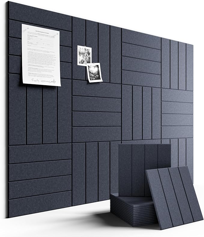 Fluxynara Felt Bulletin Board Tiles Large 48" x 36" Cork Board Alternative-12 Pack with 70 Adhesive Tabs, Thick Slat Wall Panels for Office Decor, Push Pin Board Wall Organizer Alternative -Navy Blue
