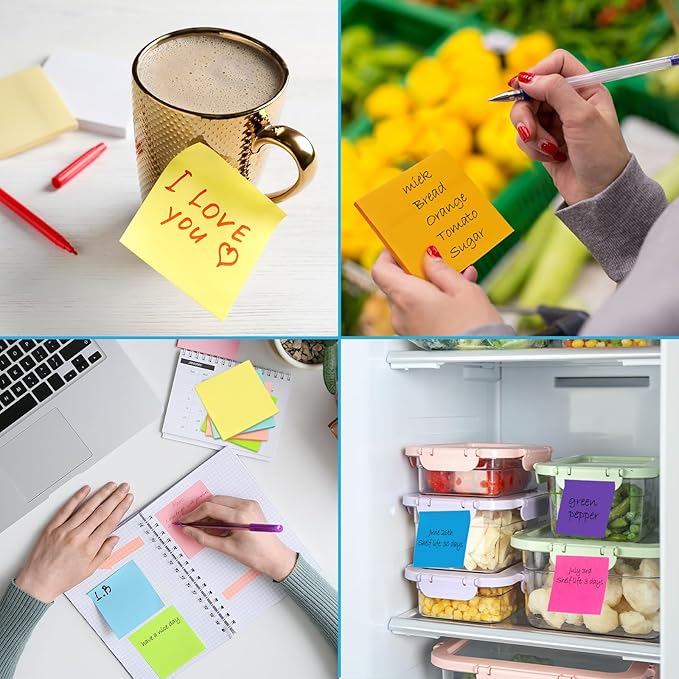 48 Pack 2400 Sheets Sticky Notes 3x3, 8 Colors Sticky Note Pads, Colored Sticky Notes Bulk Postits Notes for Office, School, and Home Supplies, 50 Sheets/pad