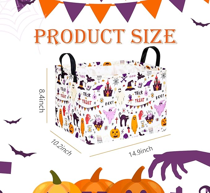 FUULOXE Halloween Gifts Empty Basket Boo Cube Organizer Bins Trick or Treat Spooky Basket Stuffers for Boyfriend Dual Handles for Closet Shelf