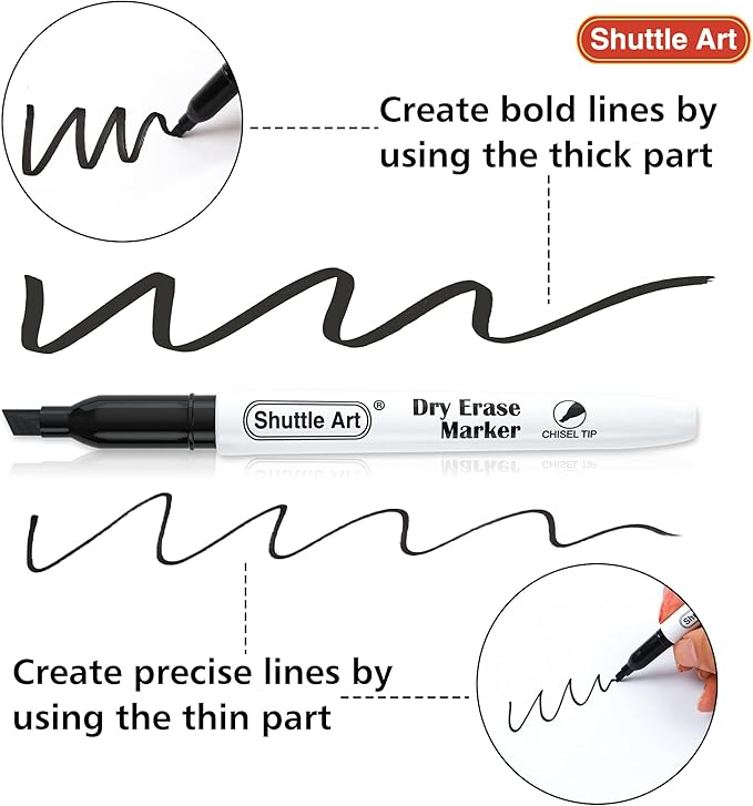 huttle Art Dry Erase Markers, 120 Pack Black Whiteboard Markers with 2 Erasers,Chisel Tip Dry Erase Markers, Perfect For Writing on Whiteboards, Dry-Erase Boards,Mirrors for School Office Home