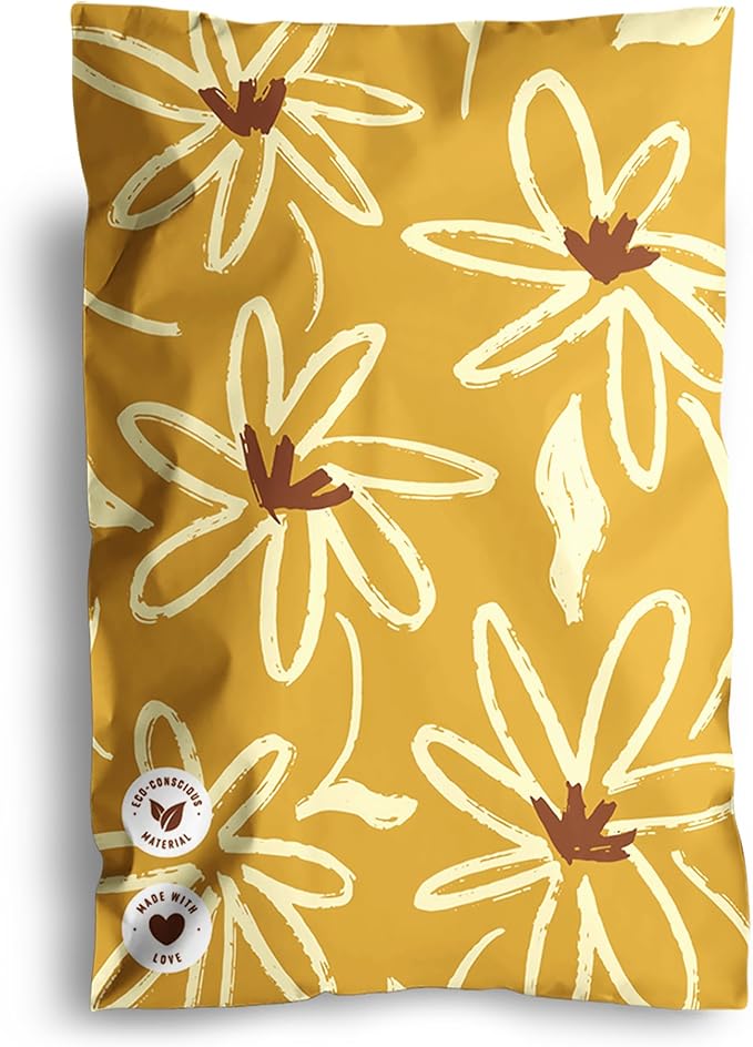 Poly Mailers 6 x 9 Inch - 100 pack Biodegradable Shipping Bags for Stationery and Small Accessories - Impack Self-Seal Waterproof Thick Mailing Envelope for Small Items - Golden Pencil Floral