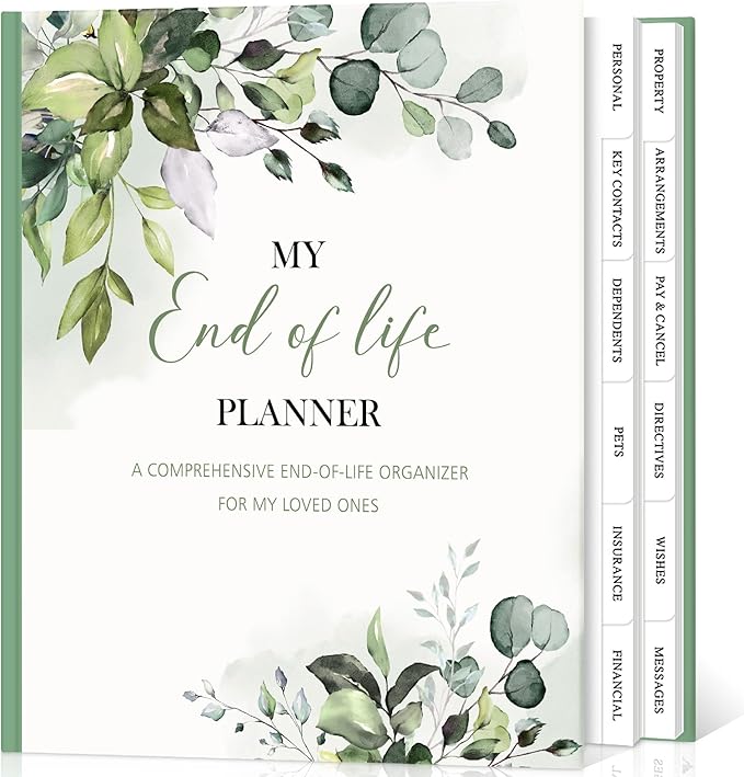 Lanpn End of Life Planner Death Organizer with Tabs, Final Wishes & Financial Estate Planning Journal, When I Die Journal for Senior, Before Death Life and Care Plan Book (Leather Hardcover)
