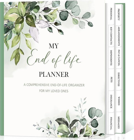 Lanpn End of Life Planner Death Organizer with Tabs, Final Wishes & Financial Estate Planning Journal, When I Die Journal for Senior, Before Death Life and Care Plan Book (Leather Hardcover)