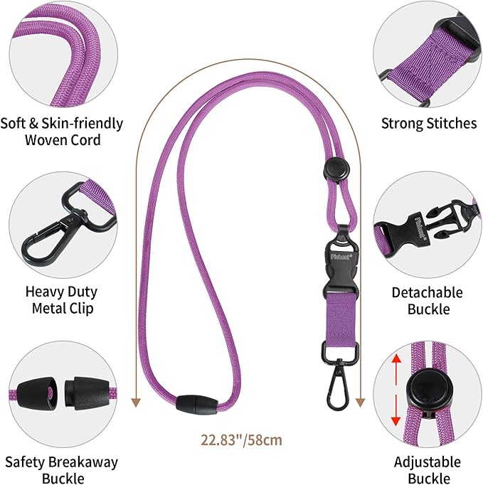 Fishent Breakaway Neck Lanyards for ID Badges, Adjustable Durable Heavy Duty Lanyard with Detachable Buckle for Keys Holder (Dark Violet)