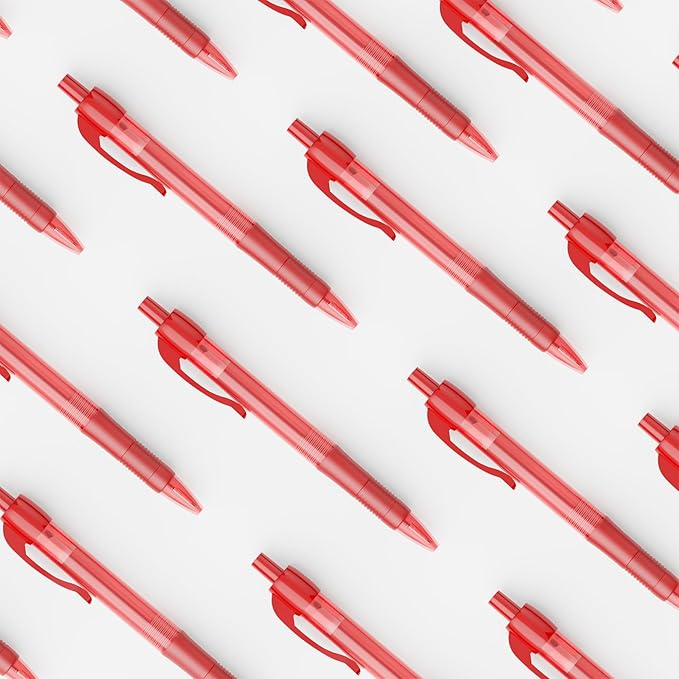deegtran Pens Bulk, 100 Pack No Bleed Red Ink Click Pens with Soft Grip, Wholesale Retractable Ballpoint Pens for Office School, Medium Point Smooth 1.0MM