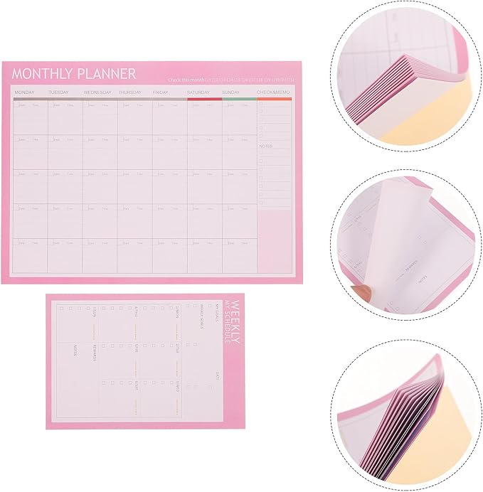 Didiseaon 2pcs Weekly and Monthly Schedule Notepad Undated Planner with Checklist for Work and Study Minimalist Paper Organizer for Goal Tracking and Habit Planning Candy Planning Pads
