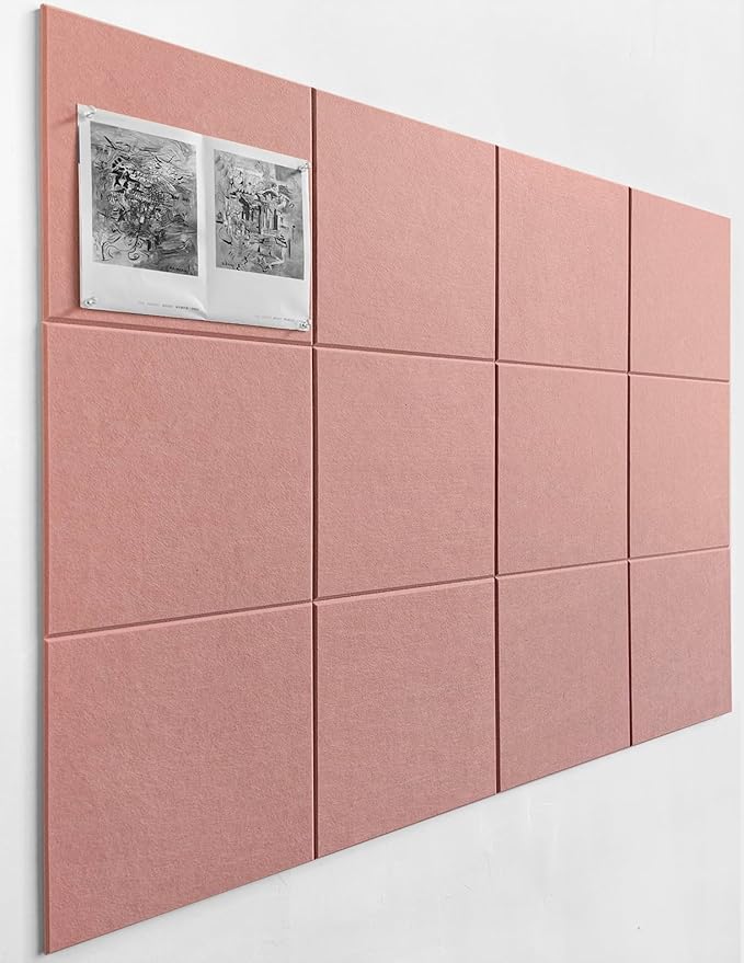 DECORITA Felt Wall Tiles | Large Cork Board Alternative | Aesthetic Felt Bulletin Board for Office, Home & Classroom | Large Cork Boards for Walls Pinboard (12-Pack) | Pink