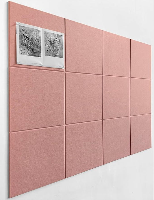 DECORITA Felt Wall Tiles | Large Cork Board Alternative | Aesthetic Felt Bulletin Board for Office, Home & Classroom | Large Cork Boards for Walls Pinboard (12-Pack) | Pink