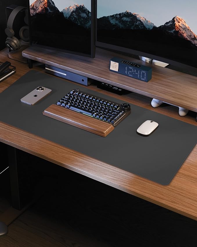 Leather Desk Pad Protector, Large Mouse Pad and Non-Slip Desk Cover, Waterproof PU Leather Blotter Mat for Office and Home (Dark Grey, 36" x 17")