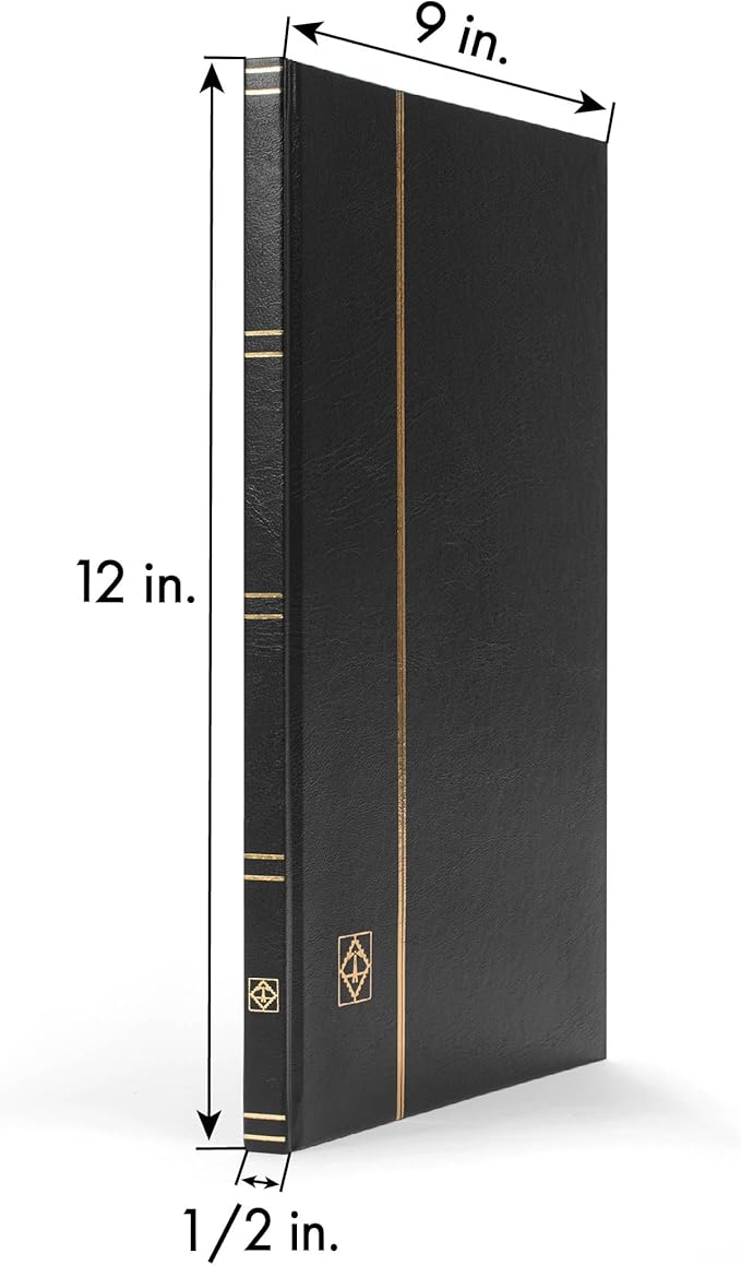 LIGHTHOUSE – “BASIC” Hard Cover Stockbook for Stamps – 16 White Cardstock 9”x12” (A4) Pages with Glassine Strips - Black