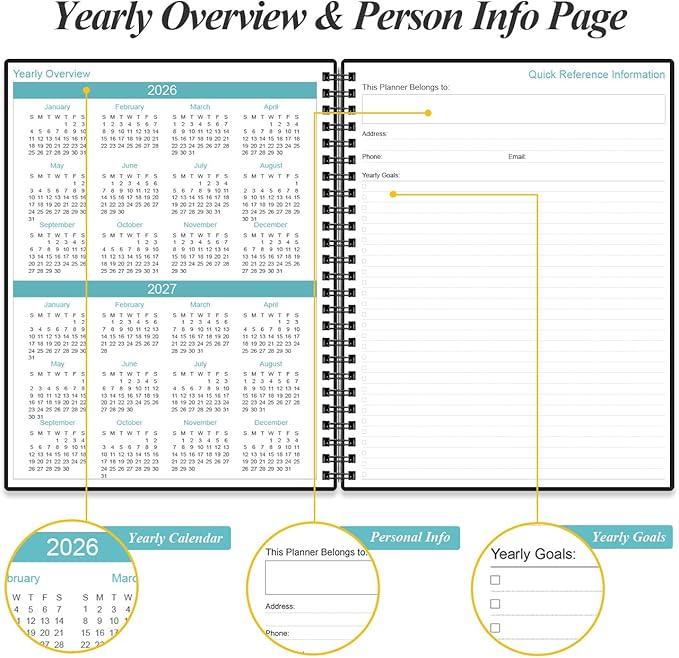 2026-2027 Planner - 18 Months Weekly & Monthly Planner from January 2026 - June 2027, Spiral Planners 2026-2027 with Elastic Closure, Inner Pocket, Medium 8.5" x 11", Black