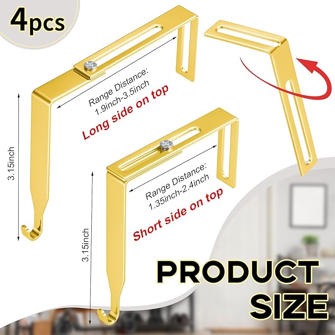 Amylove 4 Pcs Adjustable Cubicle Hanger Universal Partition Metal Cubicle Hooks Door Hanger, Adjusted to Fit Panels with 1 3/8 Inch to 3 1/2 Inch Thickness for Office Whiteboard (Gold)