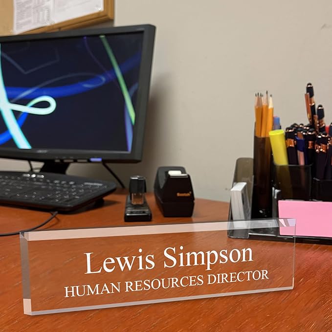 SignsByLITA Personalized Acrylic Desk Name Plate 2" x 10" - Office Desk Accessories Décor