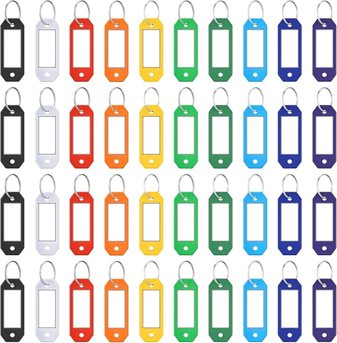 ttstar 40 Pack Key Tags Identifiers – Hexagon Design Key Rings with Labels, Multi-Color Plastic Keychain with Writable Window for Organizing Keys, Luggage, Pet Tags, Flash Drives