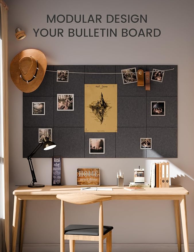 Fluxynara Large Felt Bulletin Board 36" x 24" Cork Board Alternative-6 Pack with 40 Safe Removable Adhesive Tabs, Cork Boards for Walls for Home Office Classroom Pin Board - Deep Charcoal Blue