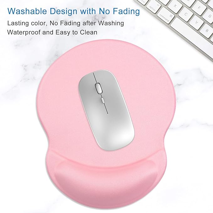 ITNRSIIET Ergonomic Mouse Pad with Gel Wrist Support Small Wrist Rest Smooth Surface Non-Slip PU Base Comfortable Office Supplies Pain Relief, 8.7 x 7.2 inches, Pink