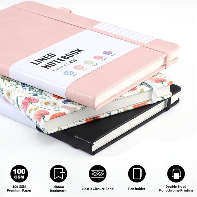 Thboxes 160 Pages Lined Journal Notebook, 5.71" X 8.27" Writing & Journaling Hardcover Executive Notebooks for Student Worker Women Men Notepads Journals for Writing Travel & Organization, Floral