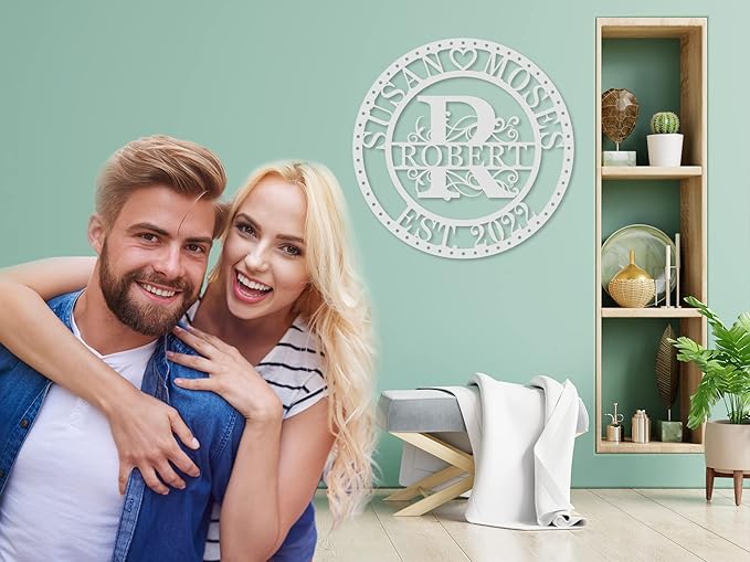 Personalized Metal Sign Monogram Wall Decor Last Name Sign Personalized Signs for Home Decor Custom Metal Signs Metal Wall Art Established Sign Family Name Sign Anniversary Wedding Gift for Couple