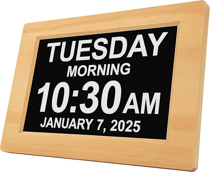 American Lifetime New 2026 Dementia Clock Large Digital Clock for Seniors, Alzeimer Clock Large Display with Custom Alarms, Clock with Day & Date for Elderly, Digital Calendar Premium Light Wood