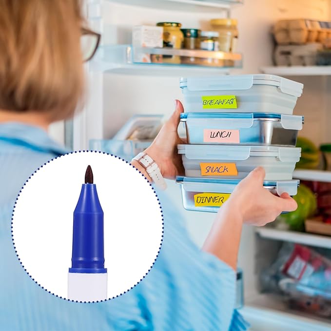 Janlaugh 2 Pcs Freezer Permanent Markers Waterproof Fast Drying Labels 1.0mm Chisel Fine Point Tips Food & Fridge Labels Markers Pen(Black and Blue)